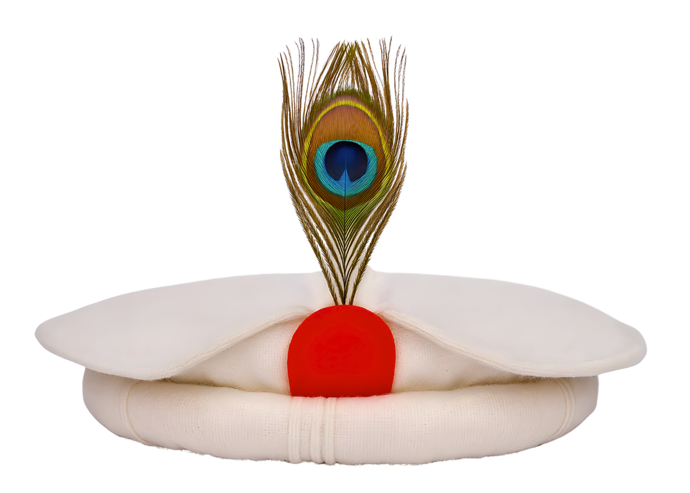 White Traditional Wool Pakol with Feather
