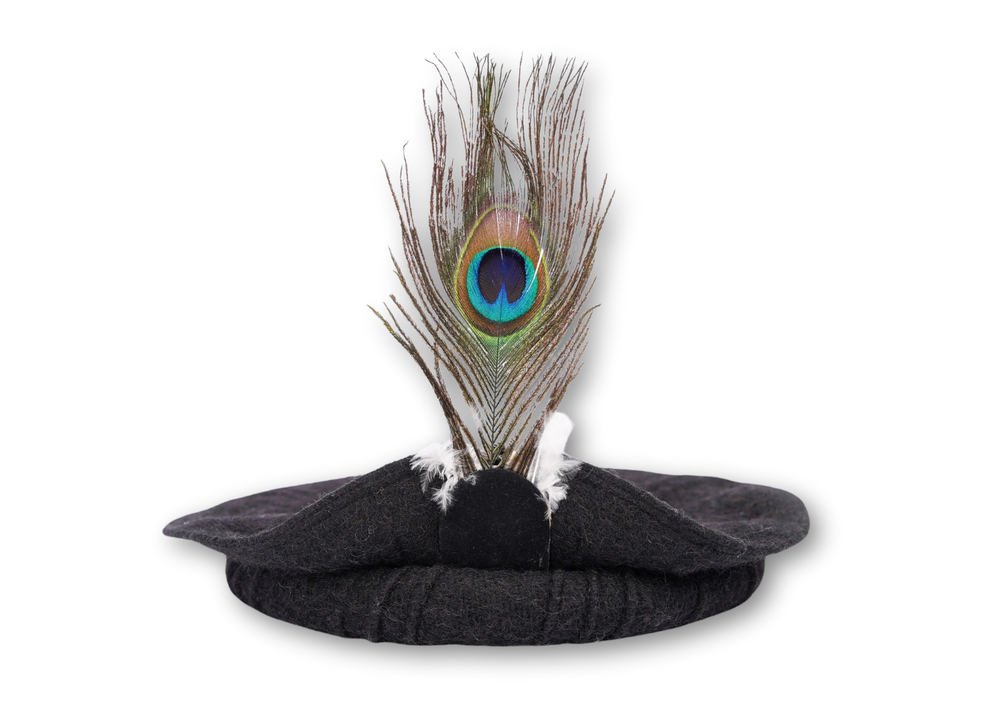 Black Traditional Wool Pakol with Feather