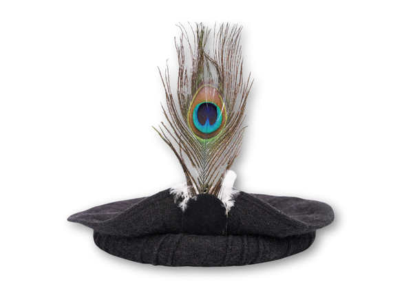 Black Traditional Wool Pakol with Feather