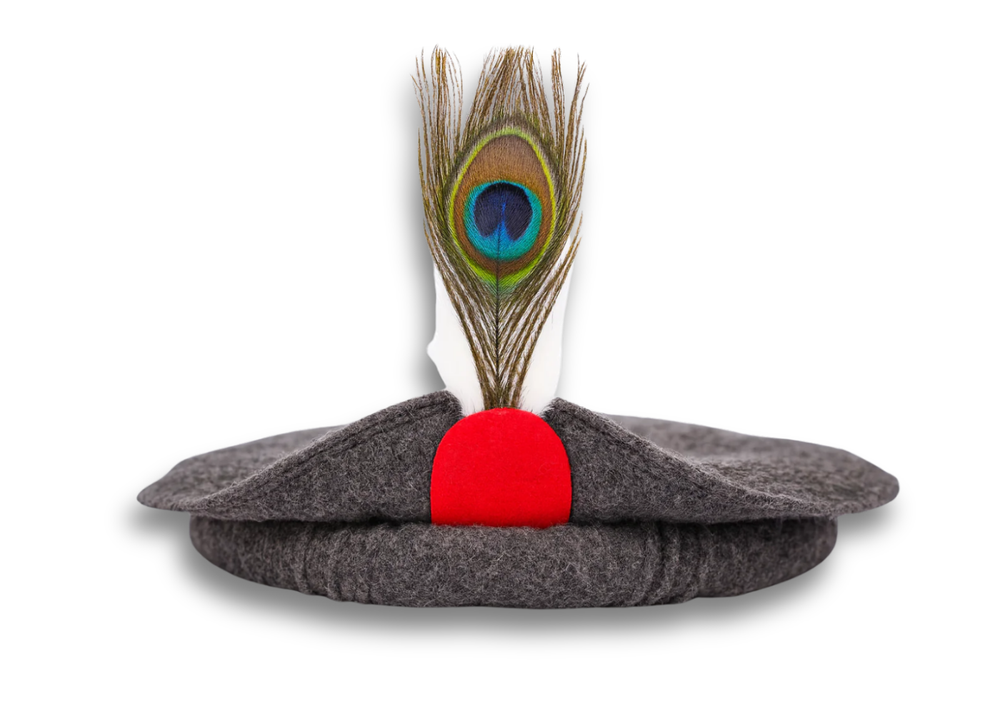 Grey Traditional Wool Pakol with Feather