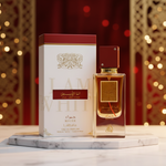 Ana Abiyedh Rouge by Lattafa perfume with luxury background