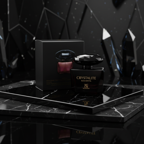 Crystalite Black Crystal perfume with luxury background