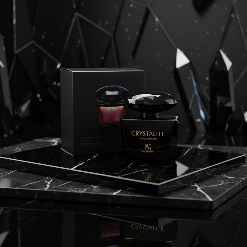 Crystalite Black Crystal perfume with luxury background