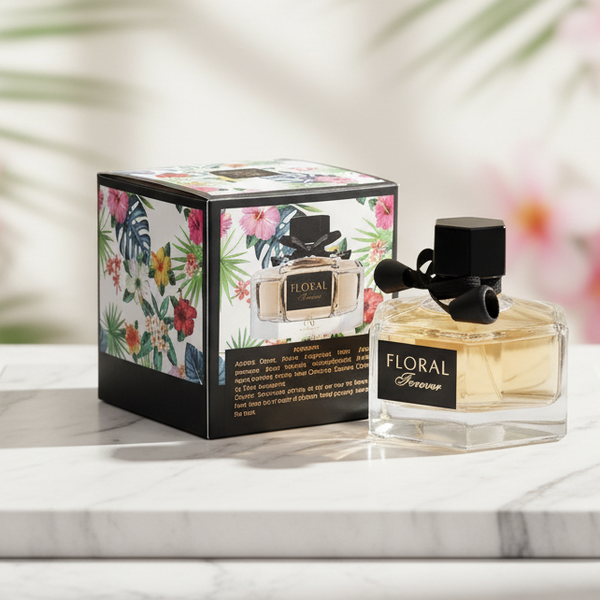Floral Forever perfume with luxury background